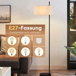 NETTLIFE Lampadaire salon lampadaire vintage 154cm noir E27 lampadaires avec interrupteur au pied