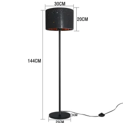 NETTLIFE Lampadaire salon moderne - 40W E27, noir or, tissu, design étoile, 144cm
