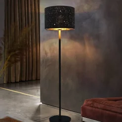 NETTLIFE Lampadaire salon moderne - 40W E27, noir or, tissu, design étoile, 144cm