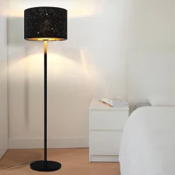NETTLIFE Lampadaire salon moderne - 40W E27, noir or, tissu, design étoile, 144cm