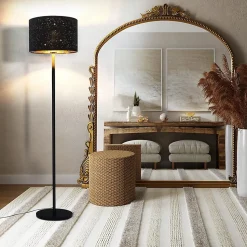 NETTLIFE Lampadaire salon moderne - 40W E27, noir or, tissu, design étoile, 144cm