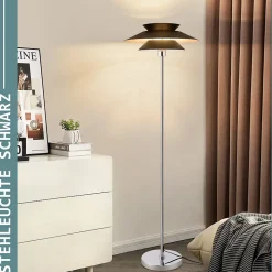 NETTLIFE Lampadaire Salon Noir Moderne E27 1 flamme avec interrupteur à pied Vintage Métal Design Industriel Hauteur 145CM