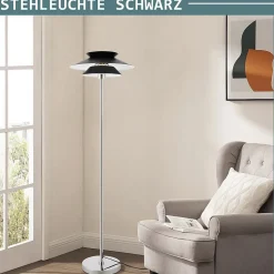NETTLIFE Lampadaire Salon Noir Moderne E27 1 flamme avec interrupteur à pied Vintage Métal Design Industriel Hauteur 145CM