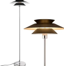 NETTLIFE Lampadaire Salon Noir Moderne E27 1 flamme avec interrupteur à pied Vintage Métal Design Industriel Hauteur 145CM