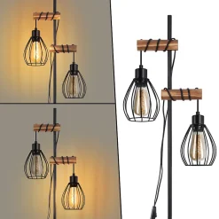 Nettlife lampadaire salon lampadaire noir : lampadaire bois métal industriel e27 lampadaire 2 lumières 152cm (sans ampoule)