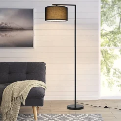 NETTLIFE Lampadaire salon noir, tissu, E27 max 40W, 166cm, sans ampoule