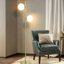 NETTLIFE Lampadaire Salon Moderne - Gold Design Lampadaire E27 Douille Lampe de sol avec interrupteur à pied -166cm