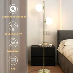 NETTLIFE Lampadaire Salon Moderne - Gold Design Lampadaire E27 Douille Lampe de sol avec interrupteur à pied -166cm