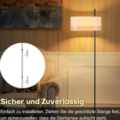 Nettlife Lampadaire Vintage Salon - Lampe sur Pied Tissu Blanc E27 Interrupteur à Pied, Rustique Rétro pour Chambre (Sans Ampoule)