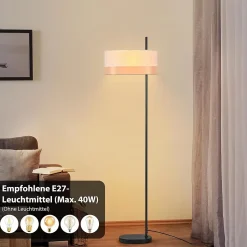 Nettlife Lampadaire Vintage Salon - Lampe sur Pied Tissu Blanc E27 Interrupteur à Pied, Rustique Rétro pour Chambre (Sans Ampoule)