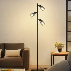 NETTLIFE Lampadaire Vintage Salon Noir Lampe à poser 3 flammes en verre Douille E14 Métal Lampe à poser Orientable 350