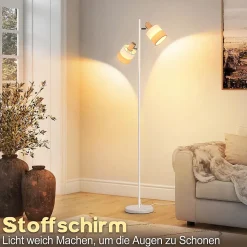 Nettlife Lampadaire Vintage Bois 2 Ampoules E14 - Rétro, Abat-jour Tissu, Rotatif, Interrupteur à Pied pour Salon (Sans Ampoules)