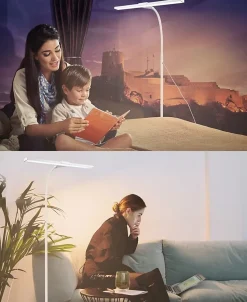 NETTLIFE Lampadaire vintage salon, bois, métal noir, E27, 151cm