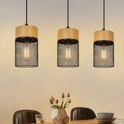 NETTLIFE Lampe à suspendre Vintage Bois veiné Table à manger Noir Industriel E27 25W Suspension