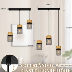 NETTLIFE Lampe à suspendre Vintage Bois veiné Table à manger Noir Industriel E27 25W Suspension