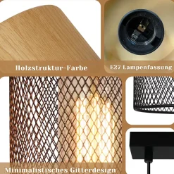 NETTLIFE Lampe à suspendre Vintage Bois veiné Table à manger Noir Industriel E27 25W Suspension