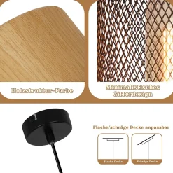 NETTLIFE Lampe à suspendre Vintage Bois veiné Table à manger Noir Industriel E27 25W Suspension