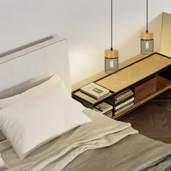 NETTLIFE Lampe à suspendre Vintage Bois veiné Table à manger Noir Industriel E27 25W Suspension