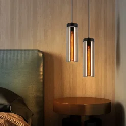 NETTLIFE Lampe à Suspension Pour Table à Manger En Verre Noir Mat Rétro 1 Flamme E27