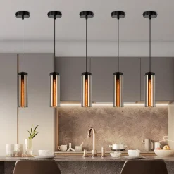 NETTLIFE Lampe à Suspension Pour Table à Manger En Verre Noir Mat Rétro 1 Flamme E27