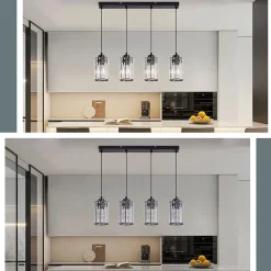 NETTLIFE Lampe à Suspension Pour Table à Manger En Cristal Noir Moderne 4 Flammes E27