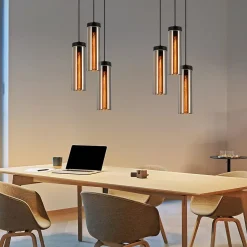 NETTLIFE Lampe à Suspension Pour Table à Manger En Verre Noir Mat Rétro 3 Flammes E27