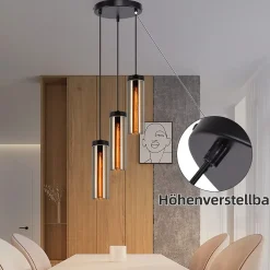 NETTLIFE Lampe à Suspension Pour Table à Manger En Verre Noir Mat Rétro 3 Flammes E27