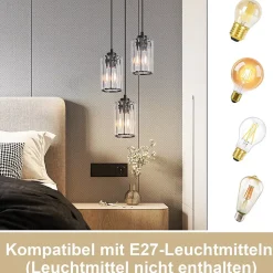 NETTLIFE Lampe à Suspension Pour Table à Manger En Cristal Noir Moderne 3 Flammes E27