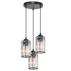 NETTLIFE Lampe à Suspension Pour Table à Manger En Cristal Noir Moderne 3 Flammes E27