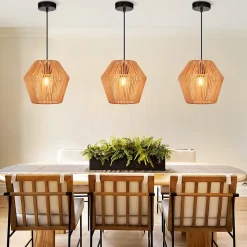 NETTLIFE Lampe à suspension vintage en rotin 150 cm E27 40W