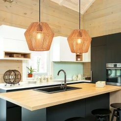 NETTLIFE Lampe à suspension vintage en rotin 150 cm E27 40W