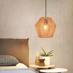 NETTLIFE Lampe à suspension vintage en rotin 150 cm E27 40W