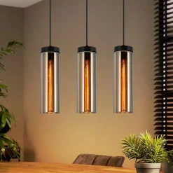 NETTLIFE Lampe à Suspension Pour Table à Manger En Verre Noir Mat Rétro 3 Flammes E27