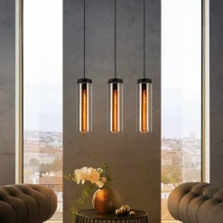 NETTLIFE Lampe à Suspension Pour Table à Manger En Verre Noir Mat Rétro 3 Flammes E27