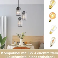 NETTLIFE Lampe à Suspension Pour Table à Manger En Cristal Noir Moderne 1 Flamme E27