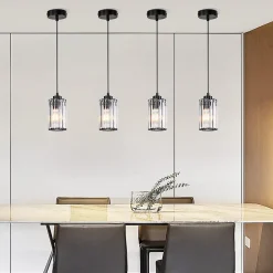 NETTLIFE Lampe à Suspension Pour Table à Manger En Cristal Noir Moderne 1 Flamme E27