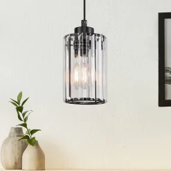 NETTLIFE Lampe à Suspension Pour Table à Manger En Cristal Noir Moderne 1 Flamme E27