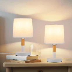 NETTLIFE Lampe de chevet Set de 2 lampes de table Salon - en bois E27 Douille Bedside Lamp Chambre à coucher Blanc