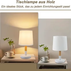 NETTLIFE Lampe de chevet Set de 2 lampes de table Salon - en bois E27 Douille Bedside Lamp Chambre à coucher Blanc