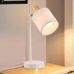Nettlife lampe de chevet bois vintage 35.5cm e14 lampe de table blanc abat-jour tissu avec interrupteur orientable sans ampoule