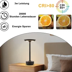 Nettlife lampe de chevet sans fil à led, rechargeable par usb, tactile, à intensité variable, noire