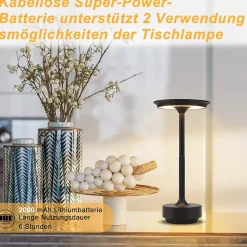 Nettlife lampe de chevet sans fil à led, rechargeable par usb, tactile, à intensité variable, noire