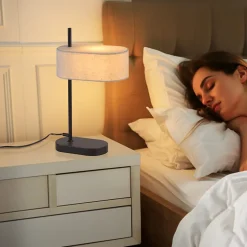 Nettlife lampe de chevet chambre vintage 44,5cm e14 abat-jour en tissu lin noir avec interrupteur, sans ampoule