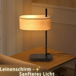 Nettlife lampe de chevet chambre vintage 44,5cm e14 abat-jour en tissu lin noir avec interrupteur, sans ampoule