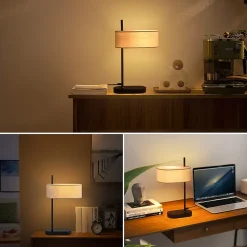 Nettlife lampe de chevet chambre vintage 44,5cm e14 abat-jour en tissu lin noir avec interrupteur, sans ampoule