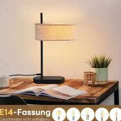 Nettlife lampe de chevet chambre vintage 44,5cm e14 abat-jour en tissu lin noir avec interrupteur, sans ampoule