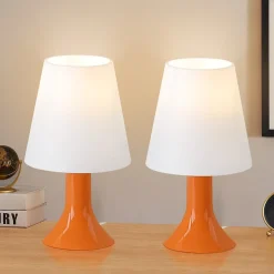 NETTLIFE Lampe de chevet lampe de table de salon avec câble - lampe de table lot de 2 petites lampes E14 orange moderne