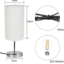 NETTLIFE lampe de chevet tactile dimmable avec fonction de charge lampe de table moderne avec USB E27