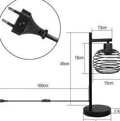 Nettlife Lampe de chevet vintage E27, noir, métal industriel, max. 40W, sans ampoule