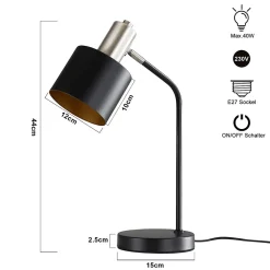 NETTLIFE Lampe de Chevet Vintage Câble E27 Noir Or Lampe de Bureau Lampe de Lecture Pivotante